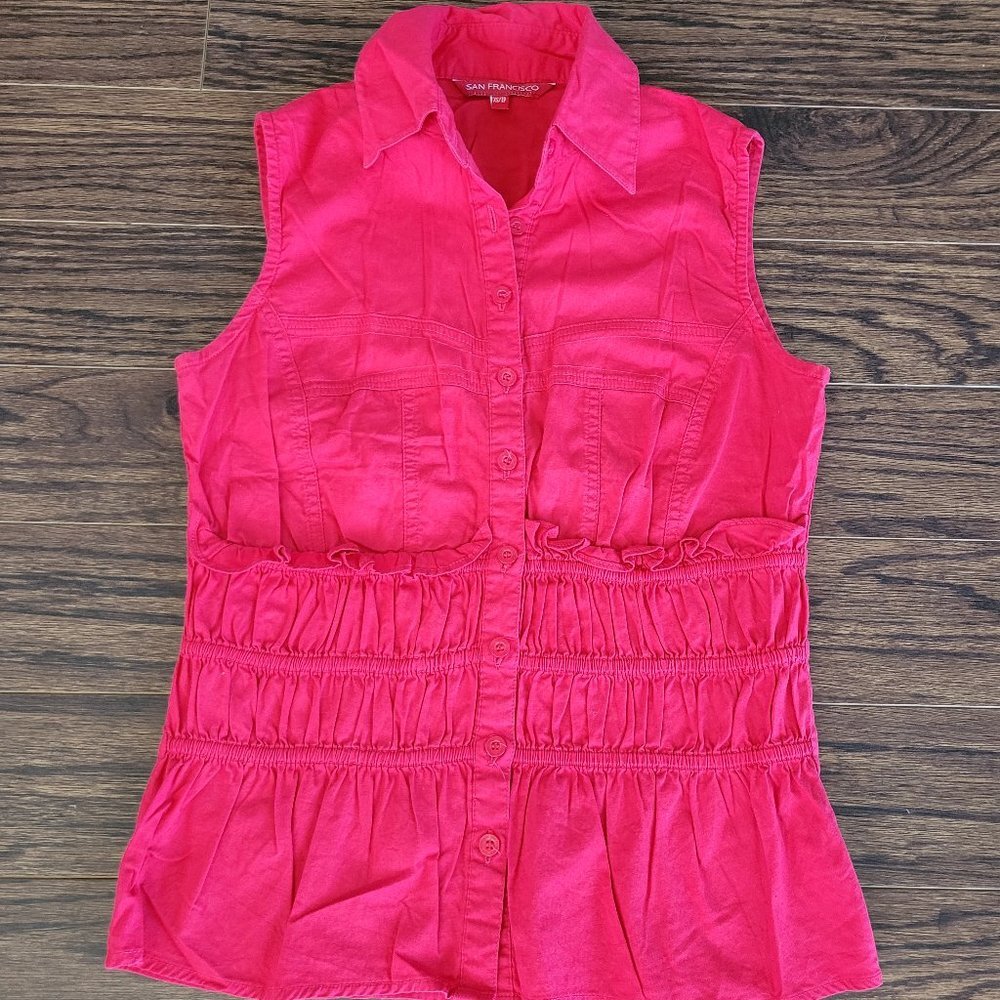 San Francisco Y2K Pink Sleeveless 90's Cotton Blend Collared Button Blouse Shirt